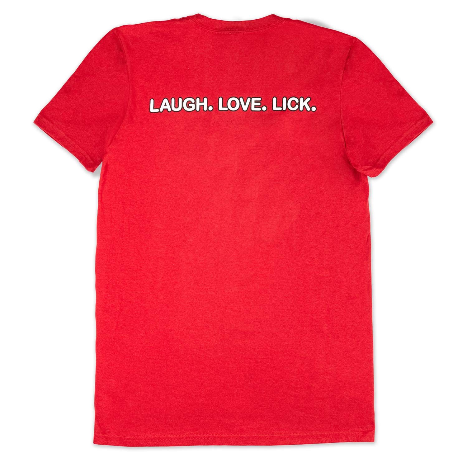Love. Laugh. Lick. T (back) in independence red by Beau Tyler