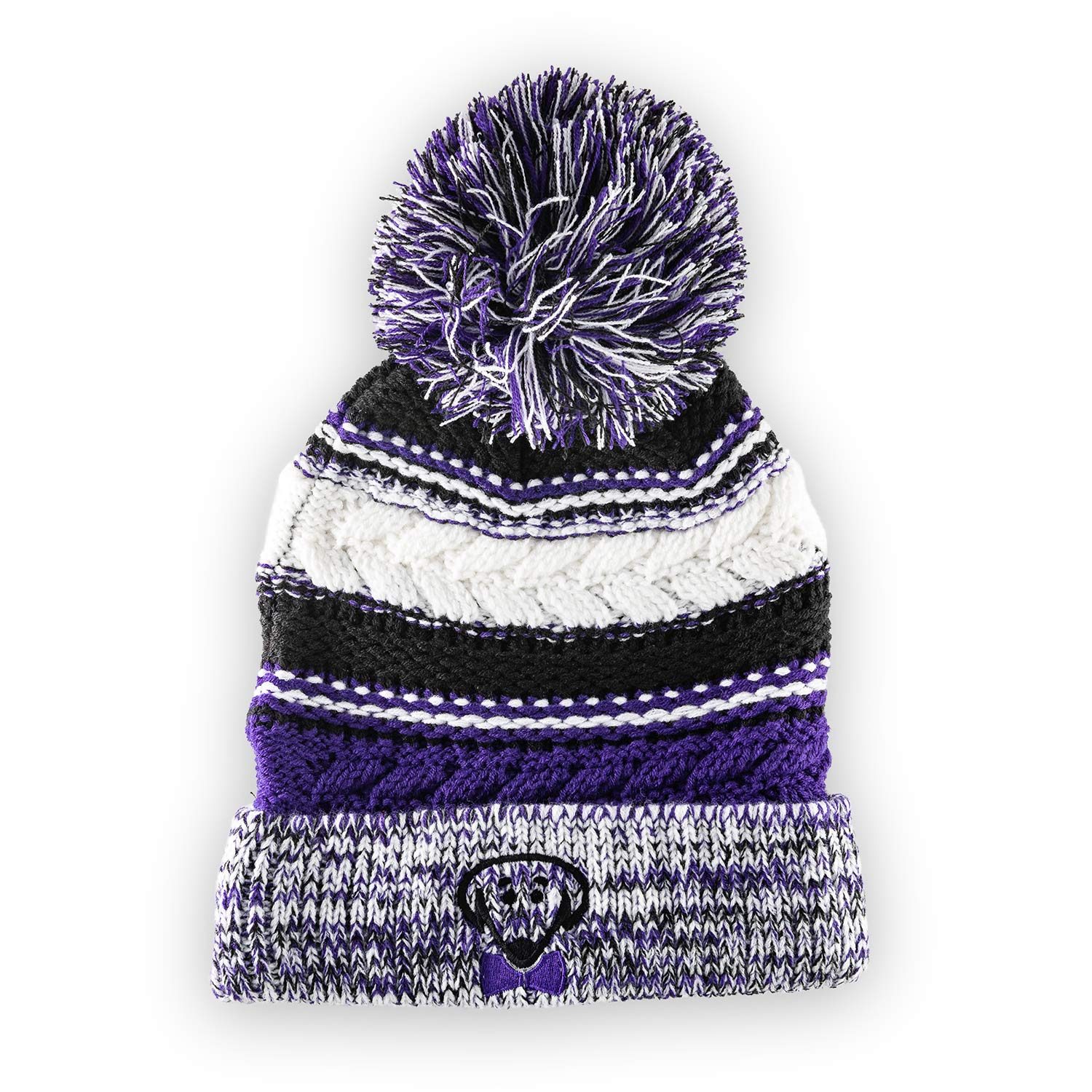 Riley winter big pom knit hat in purple by Beau Tyler