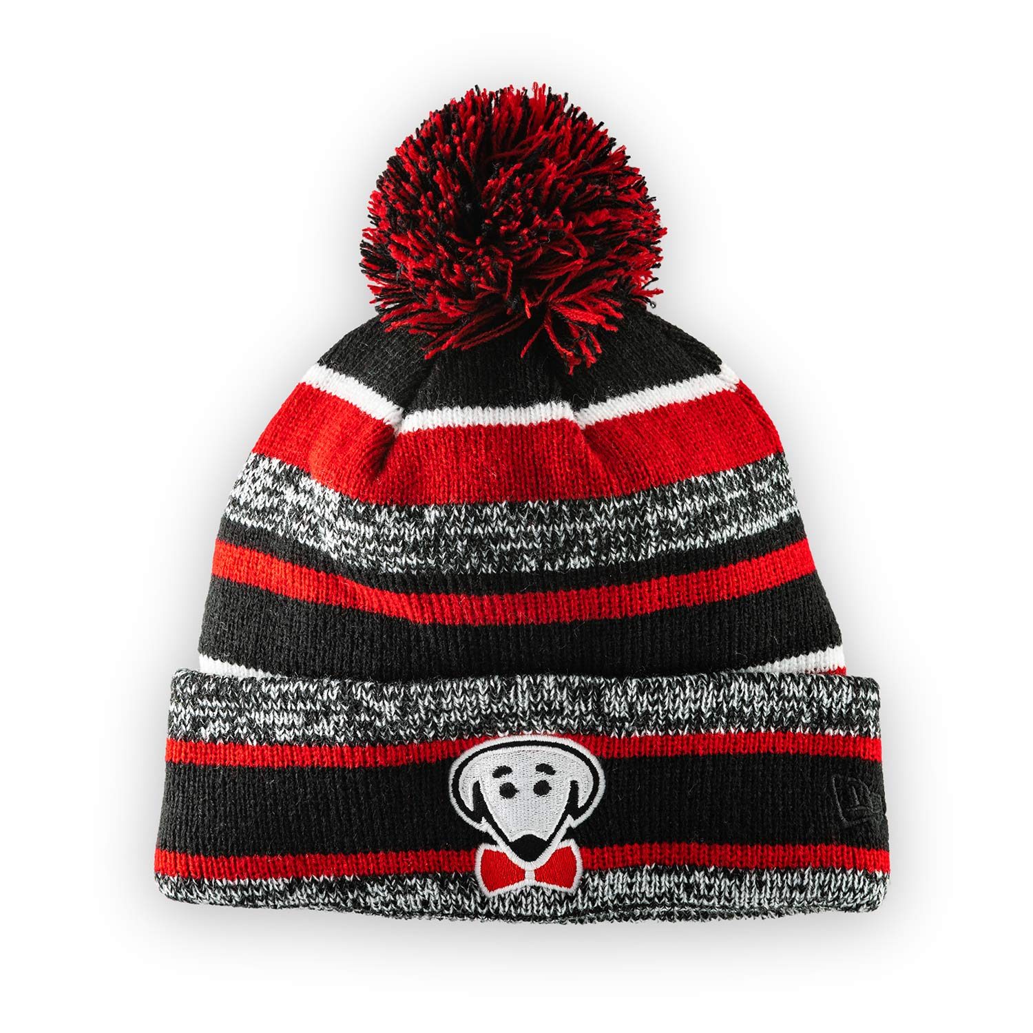 Mosi winter fleece-lined knit hat with pom in scarlet, black, and white by Beau Tyler