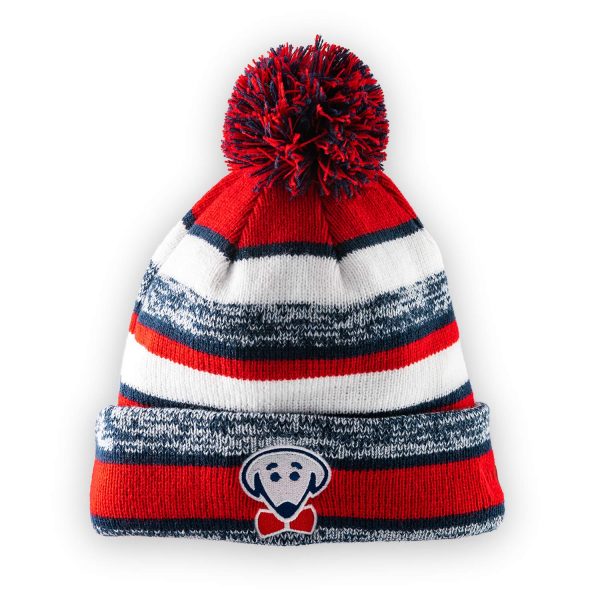 Mosi winter fleece-lined knit hat with pom in red, blue, and white by Beau Tyler