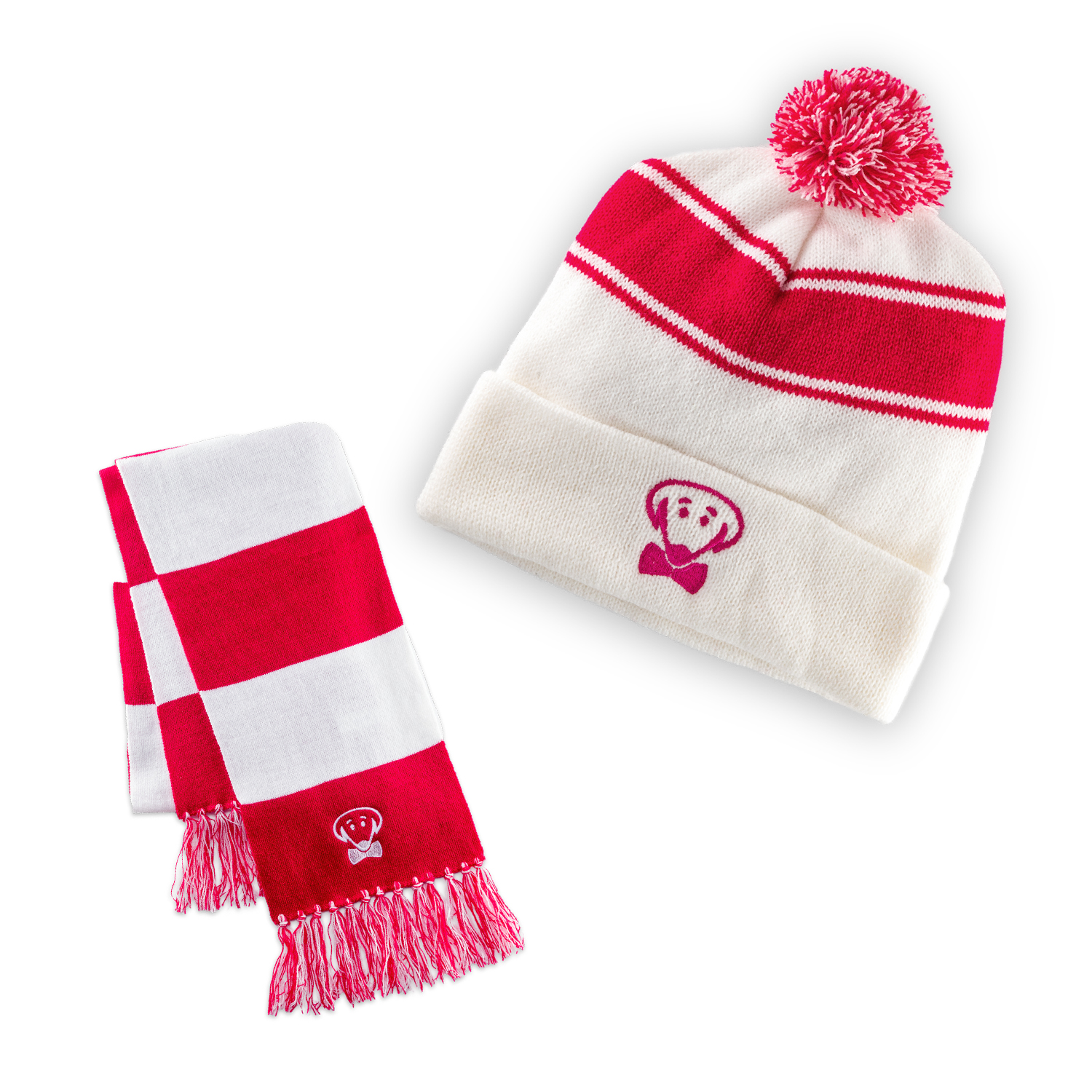 Beau Tyler - Olsen hat and scarf set white and pink raspberry