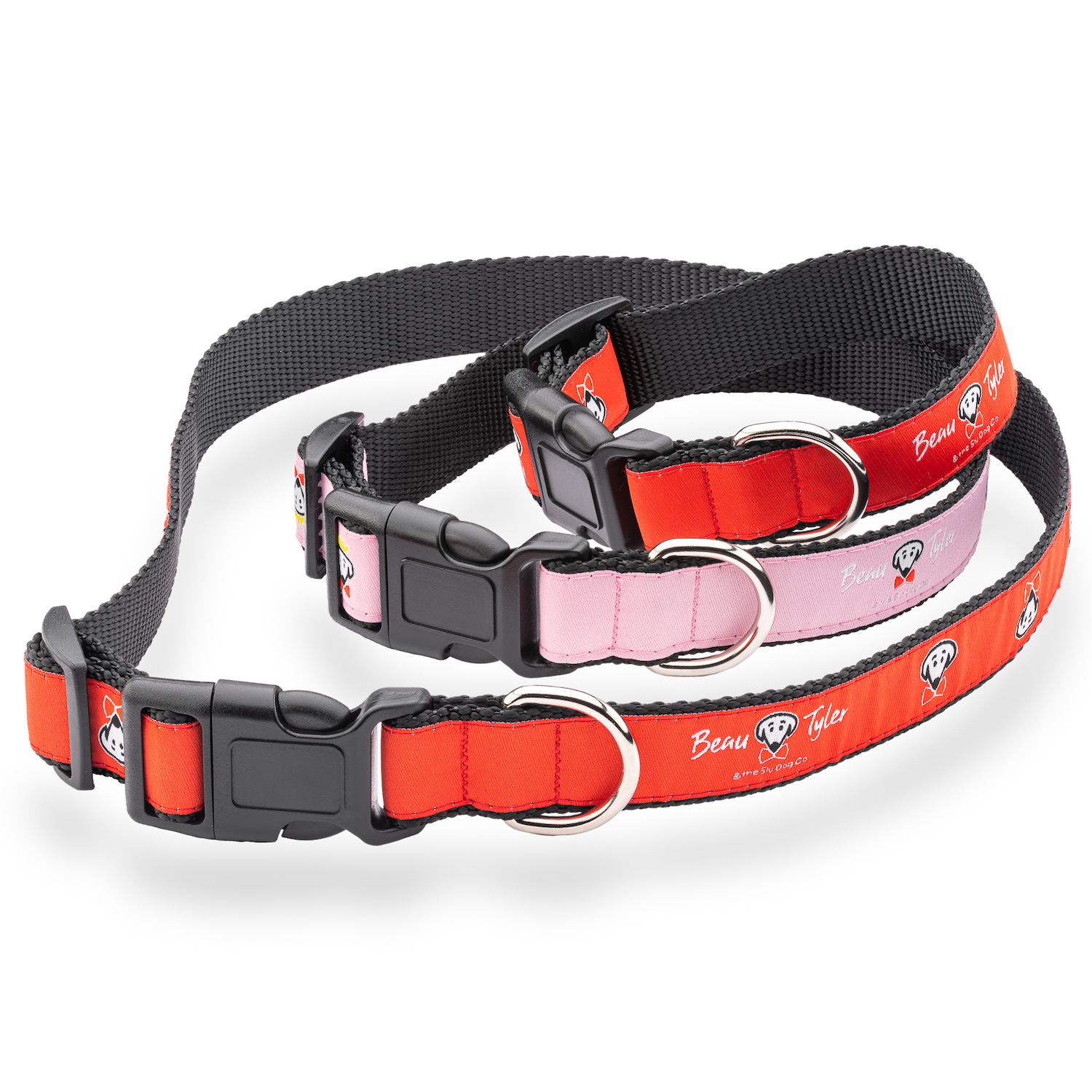 Beau Tyler pet collar sizes red and pink