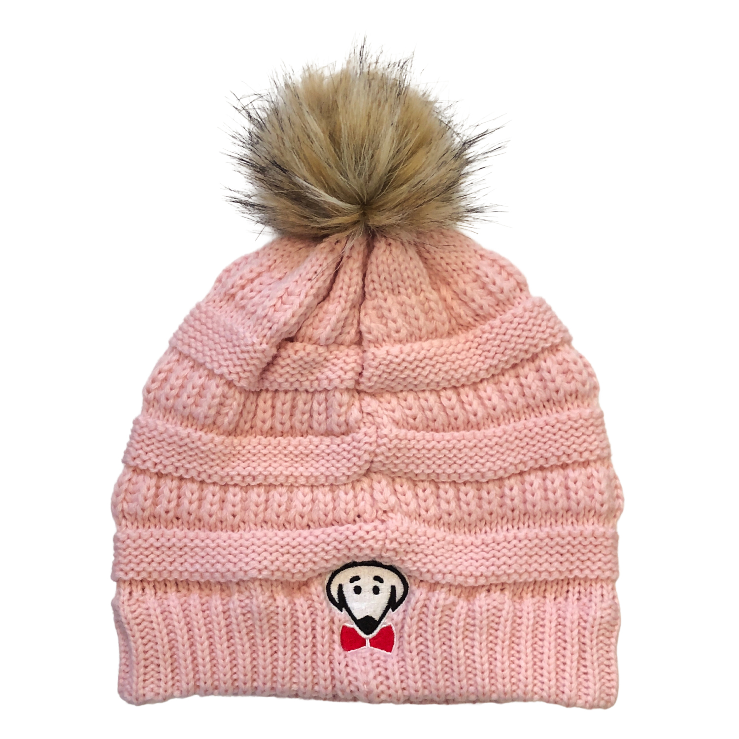 Beau Tyler - Laugh Love Lick winter knit hat faux pom pink 2 back temp